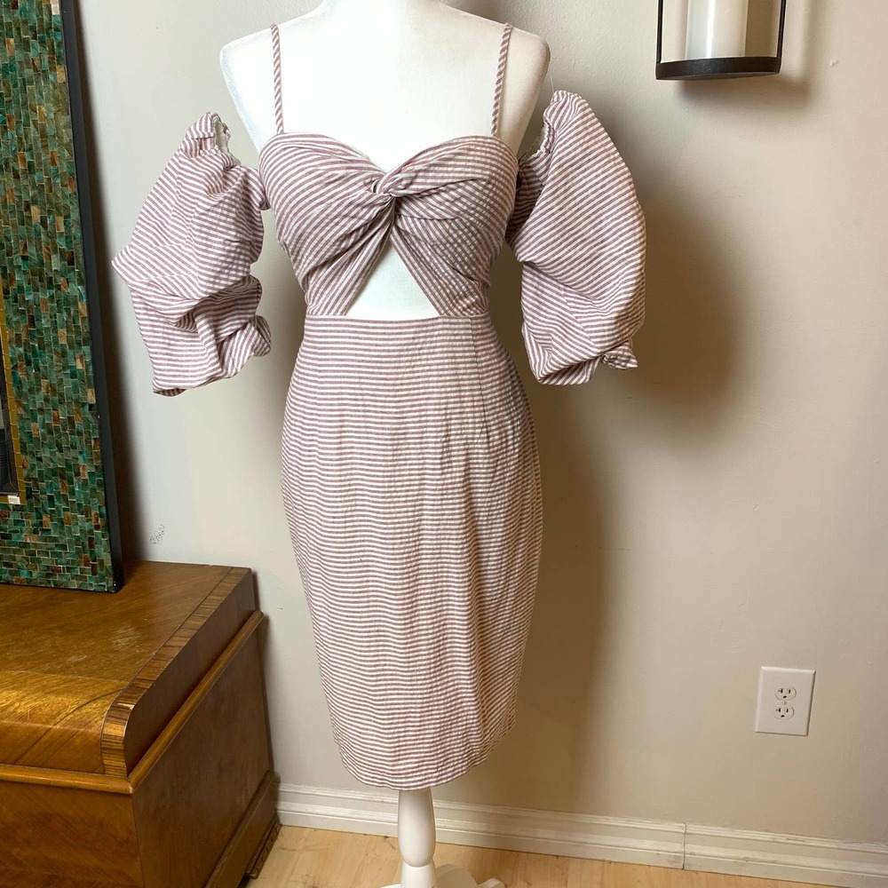 The Clothing Company Striped Cutout Off Shoulder Dress